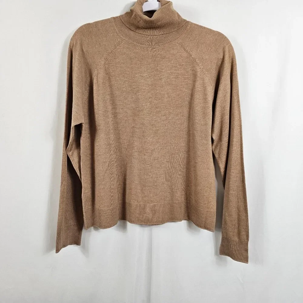 Mango Fine-Knit Turtleneck Sweater in Medium Brown - Size M